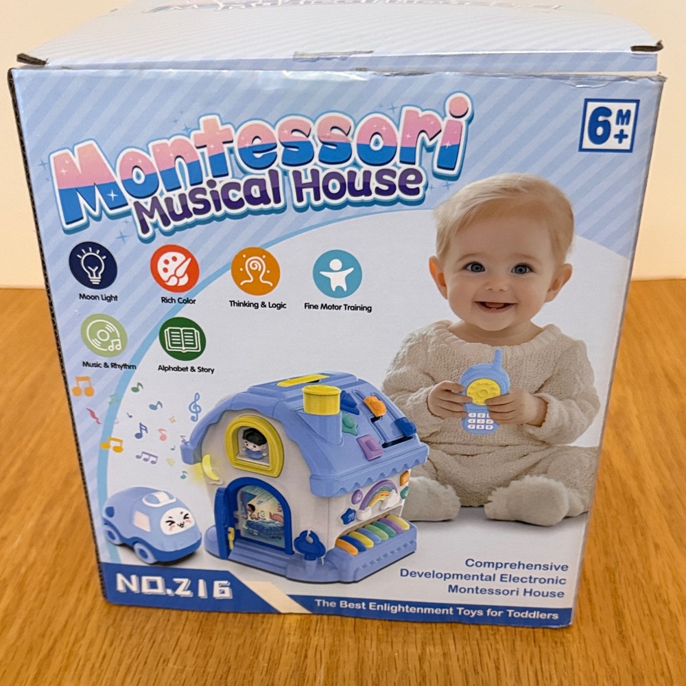 Montessori Musical House Toy - Light Blue and Yellow Interactive Playset